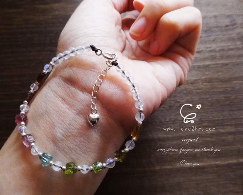 晶晶工坊*Love2hm 【轉圈圈】-彩虹碧璽月光石純銀手鍊