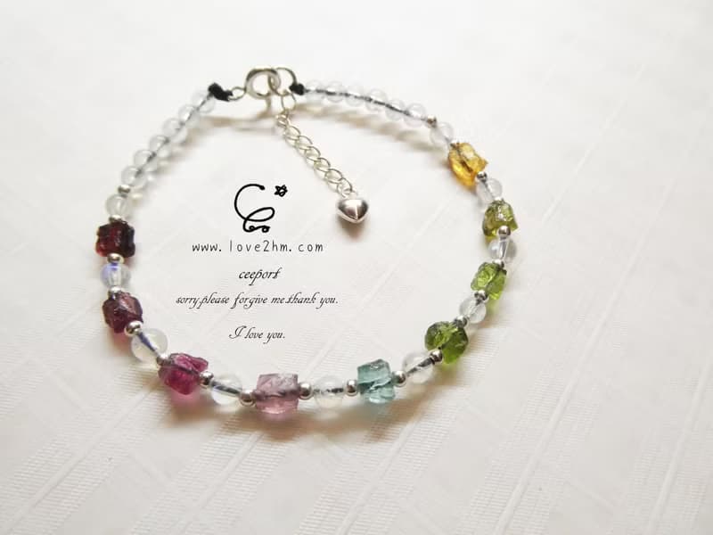 晶晶工坊*Love2hm 【轉圈圈】-彩虹碧璽月光石純銀手鍊