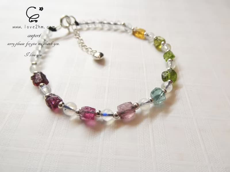 晶晶工坊*Love2hm 【轉圈圈】-彩虹碧璽月光石純銀手鍊