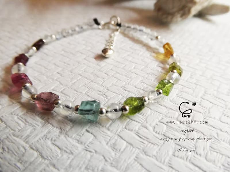 晶晶工坊*Love2hm 【轉圈圈】-彩虹碧璽月光石純銀手鍊