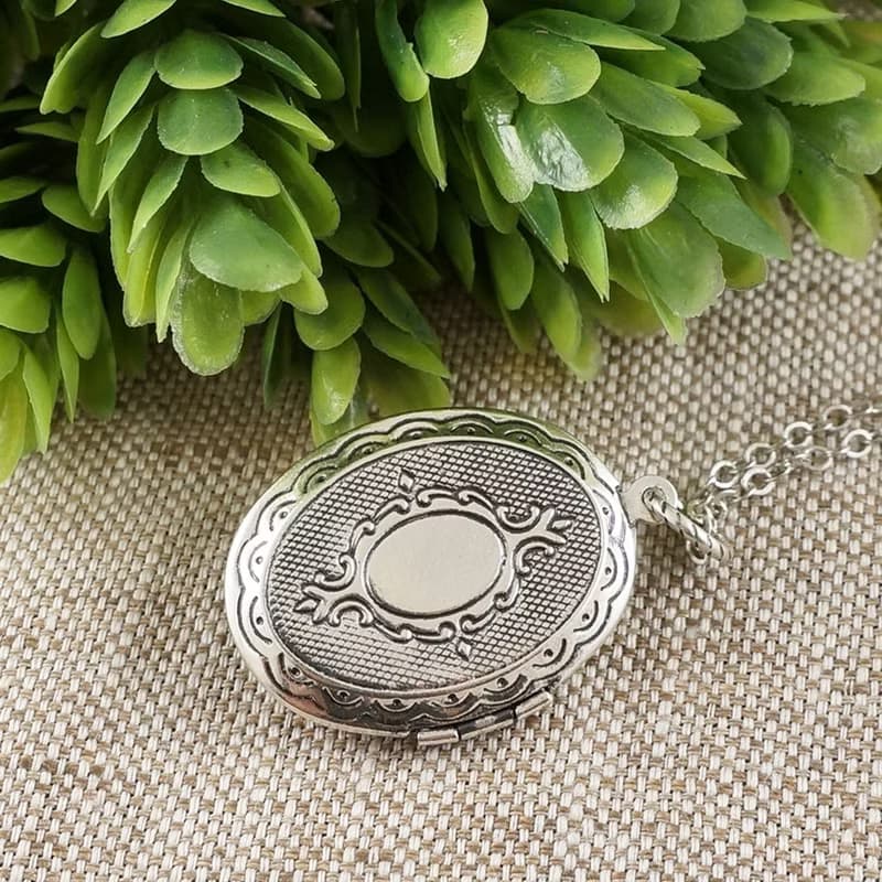 Pink Rose Cameo Silver Oval Photo Locket Floral Pendant Necklace Woman Jewelry