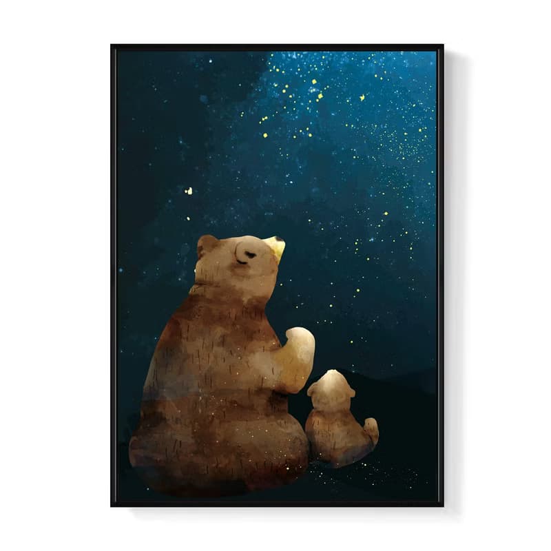 星空下的願望 - 可愛小熊親子掛畫/插畫/父親節禮物/遊戲房佈置