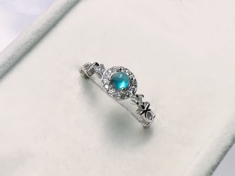 天然藍托帕 蛋面 光澤迷人 優雅精緻 純銀戒指 11月生日石