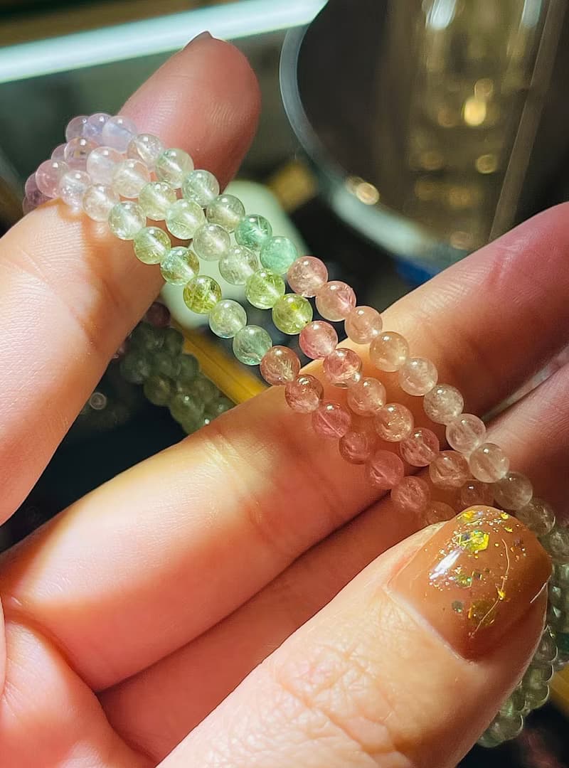 人間小彩虹人魚色天然濃色碧璽三圈4mm水晶旺夫石高頻率電氣石