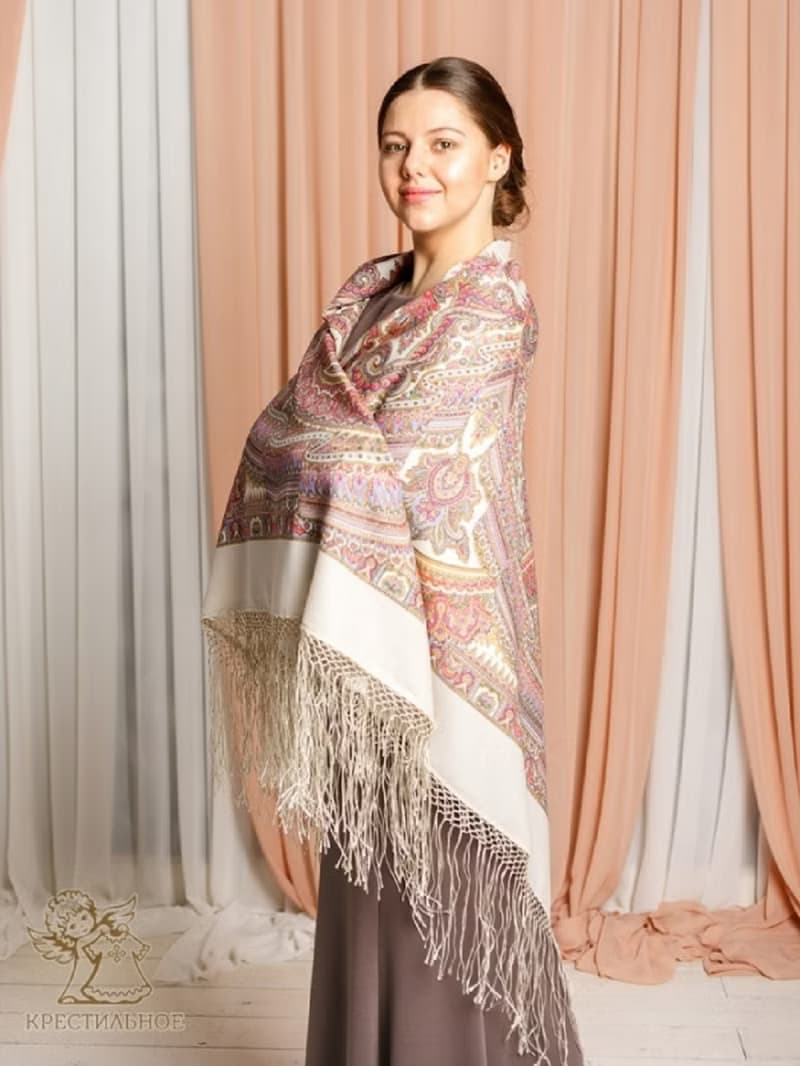 Pavlovo Posad Russian Shawl 100% Wool Scarf 148x148 cm Silk Fringe 1290-2