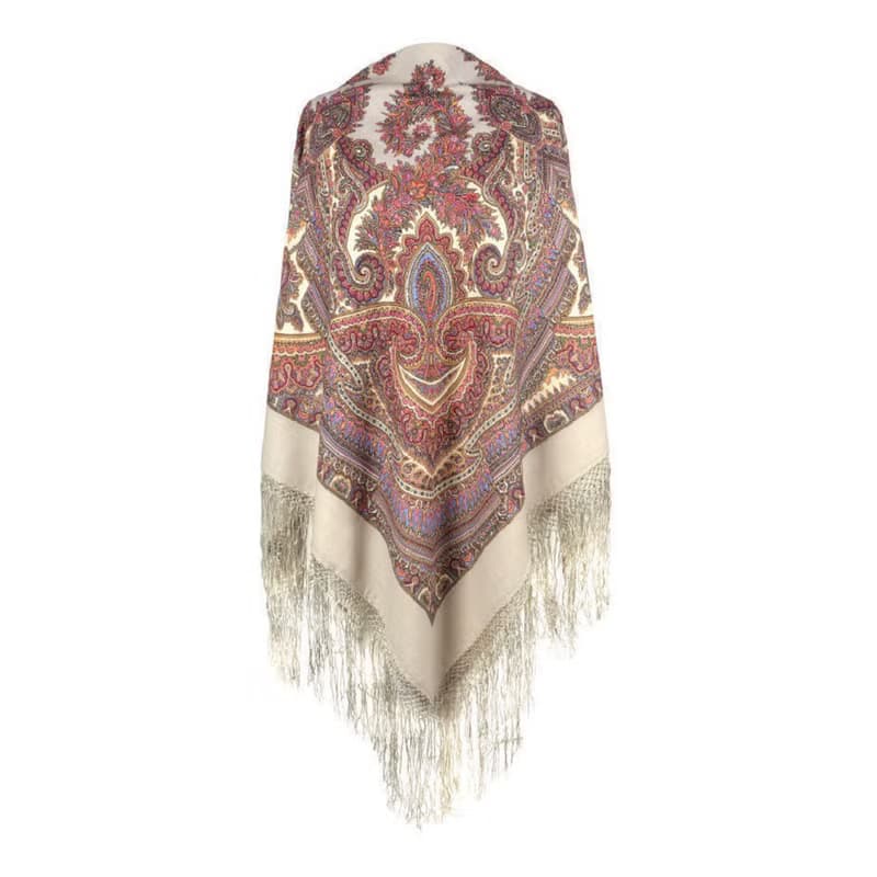 Pavlovo Posad Russian Shawl 100% Wool Scarf 148x148 cm Silk Fringe 1290-2