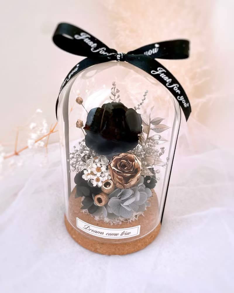 永生花玻璃盅-午夜星空 l 不凋花玻璃盅 日本玫瑰 情人節禮物
