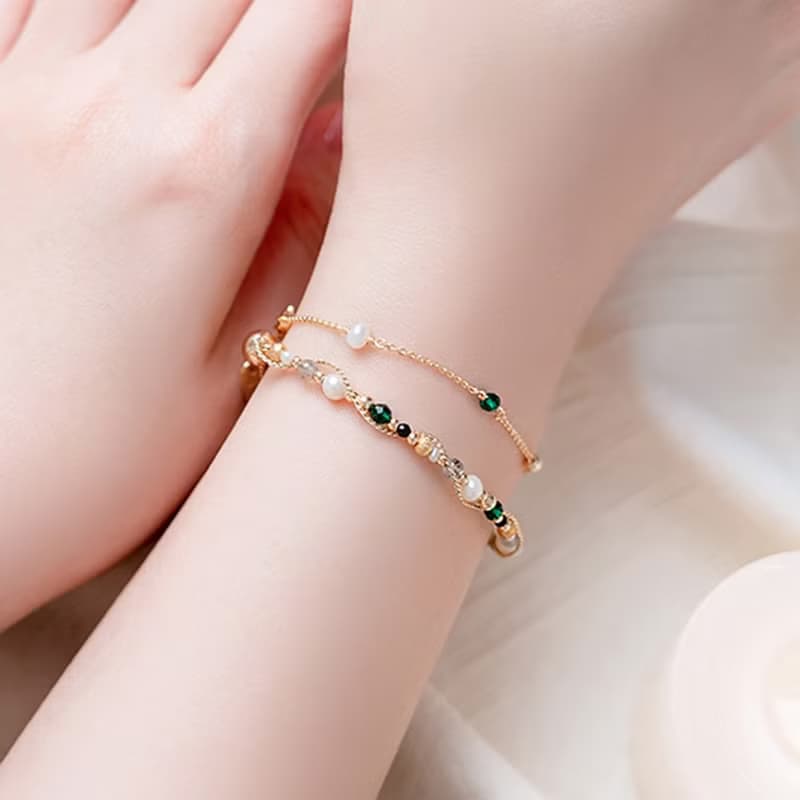 正能量 x 祖母綠 淡水珍珠 黃銅鍍18K【風信子 • 重生的愛】手鍊