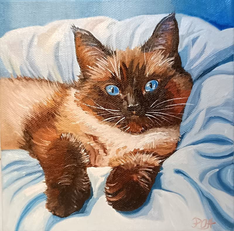 Funny Cat Portrait Original Art, Cute Pet Painting, Kitty Wall Art, Animalistic