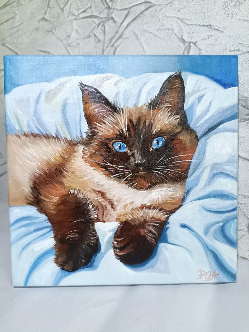 Funny Cat Portrait Original Art, Cute Pet Painting, Kitty Wall Art, Animalistic