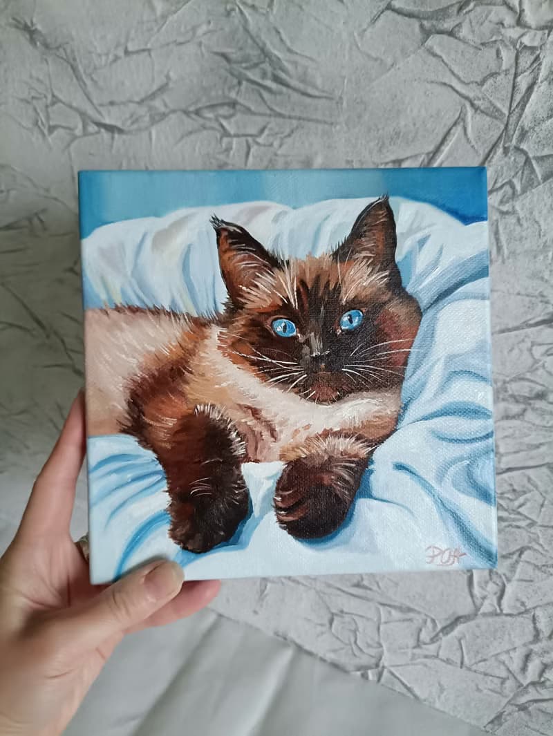 Funny Cat Portrait Original Art, Cute Pet Painting, Kitty Wall Art, Animalistic
