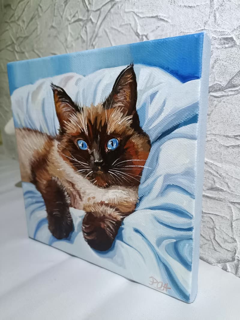 Funny Cat Portrait Original Art, Cute Pet Painting, Kitty Wall Art, Animalistic