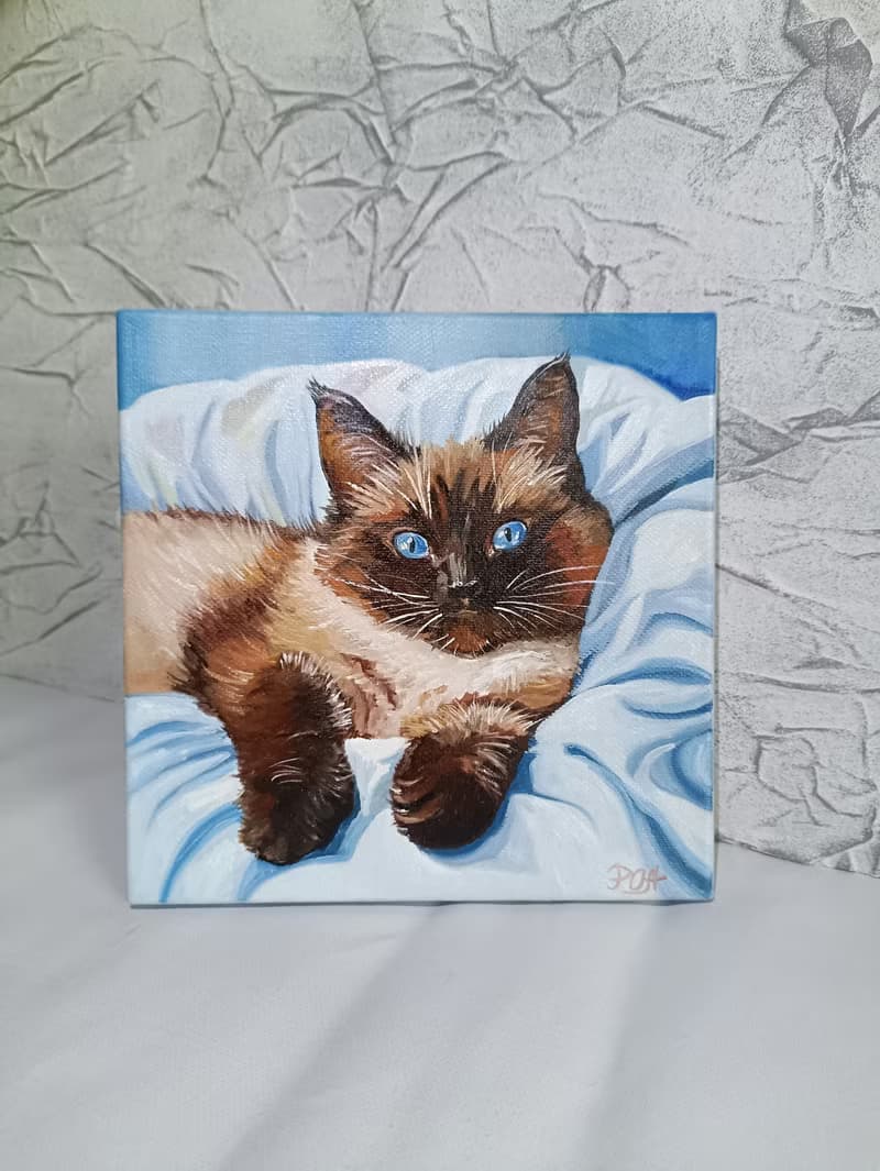 Funny Cat Portrait Original Art, Cute Pet Painting, Kitty Wall Art, Animalistic