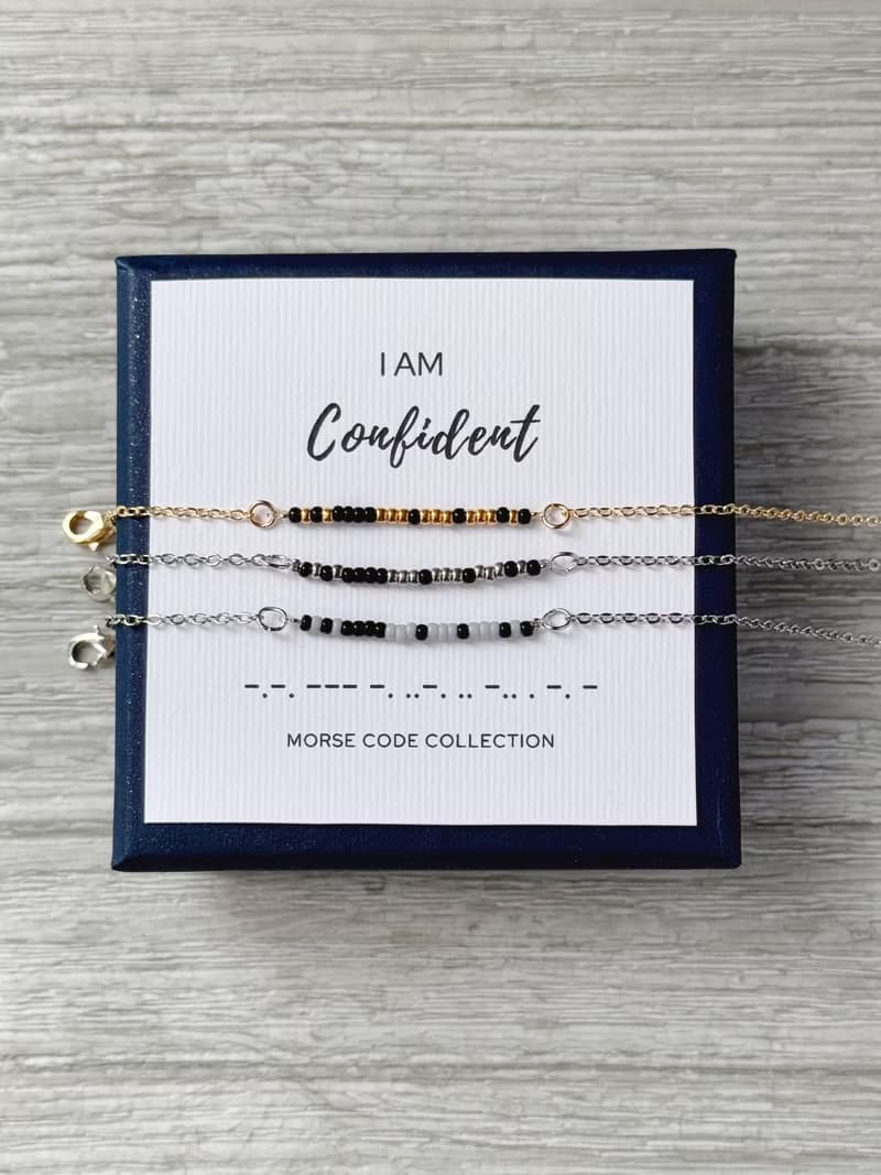 【療癒系列】自信。I am Confident。摩斯密碼。米珠手鍊