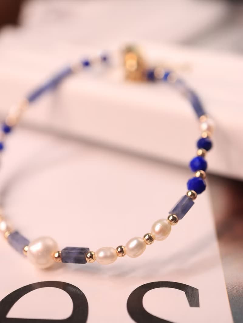 藍紋石 × 青金石 × 珍珠 | 優雅知性磁吸扣手鍊