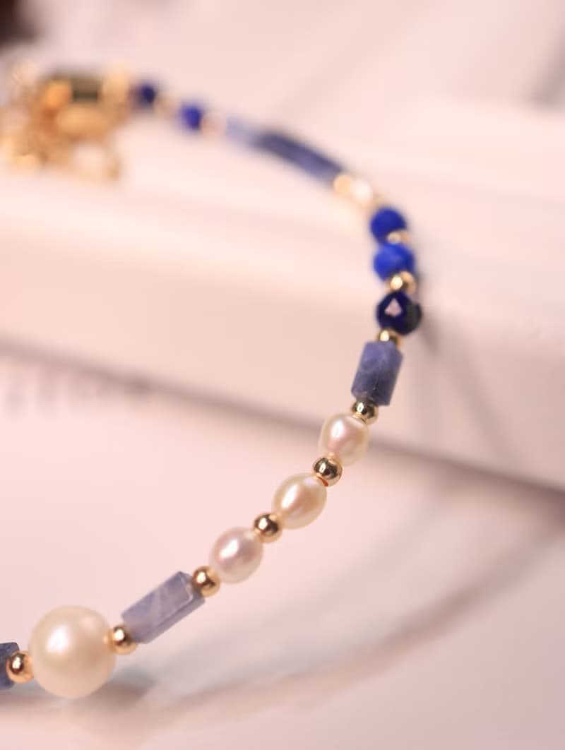 藍紋石 × 青金石 × 珍珠 | 優雅知性磁吸扣手鍊