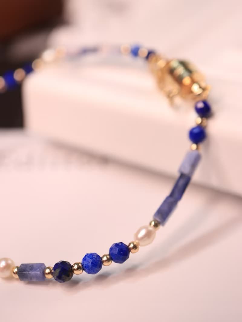藍紋石 × 青金石 × 珍珠 | 優雅知性磁吸扣手鍊