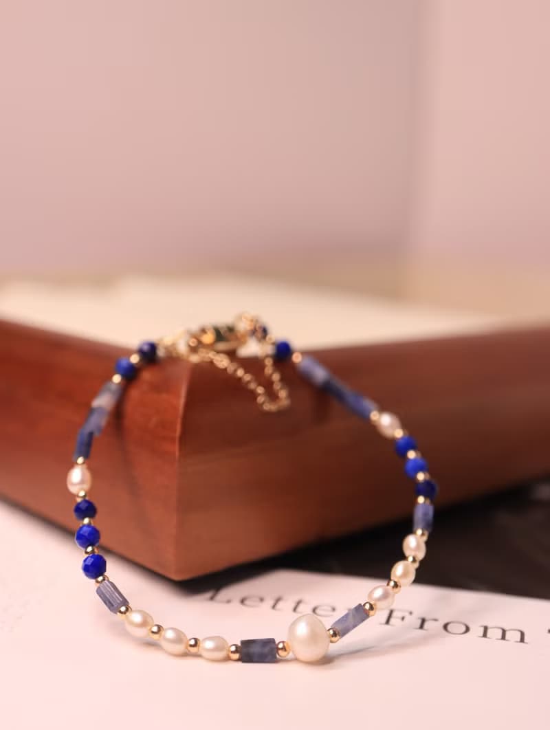 藍紋石 × 青金石 × 珍珠 | 優雅知性磁吸扣手鍊