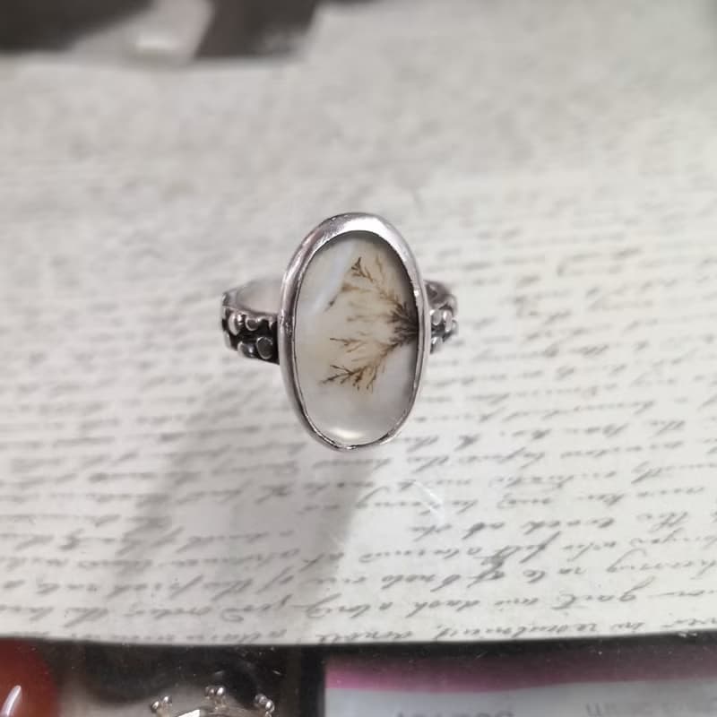 樹枝瑪瑙古典純銀戒