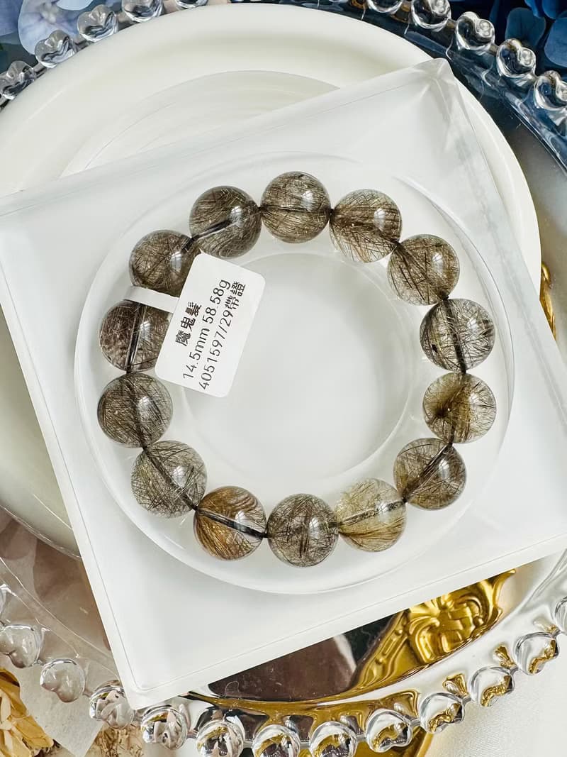 精品級天然金銀銅髮魔鬼髮晶14.5mm58.58g鋼絲球效應避邪擋煞招財