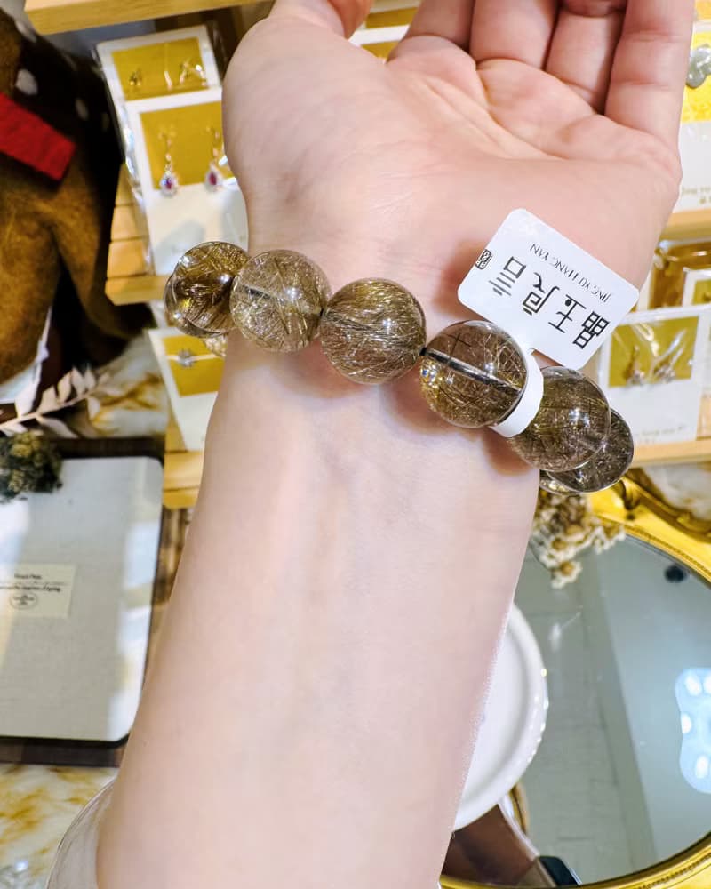 精品級天然金銀銅髮魔鬼髮晶14.5mm58.58g鋼絲球效應避邪擋煞招財