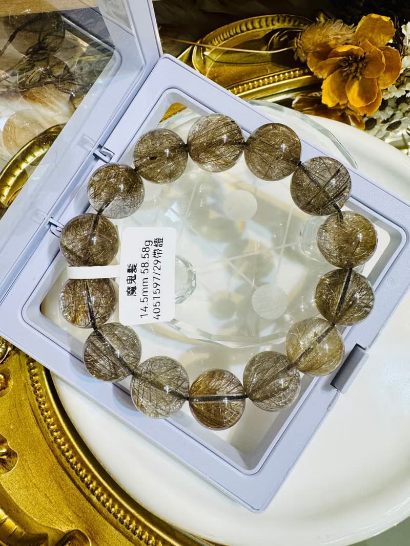 精品級天然金銀銅髮魔鬼髮晶14.5mm58.58g鋼絲球效應避邪擋煞招財