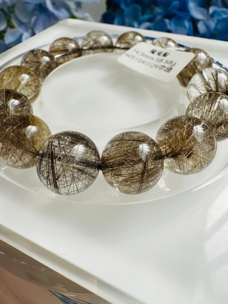 精品級天然金銀銅髮魔鬼髮晶14.5mm58.58g鋼絲球效應避邪擋煞招財