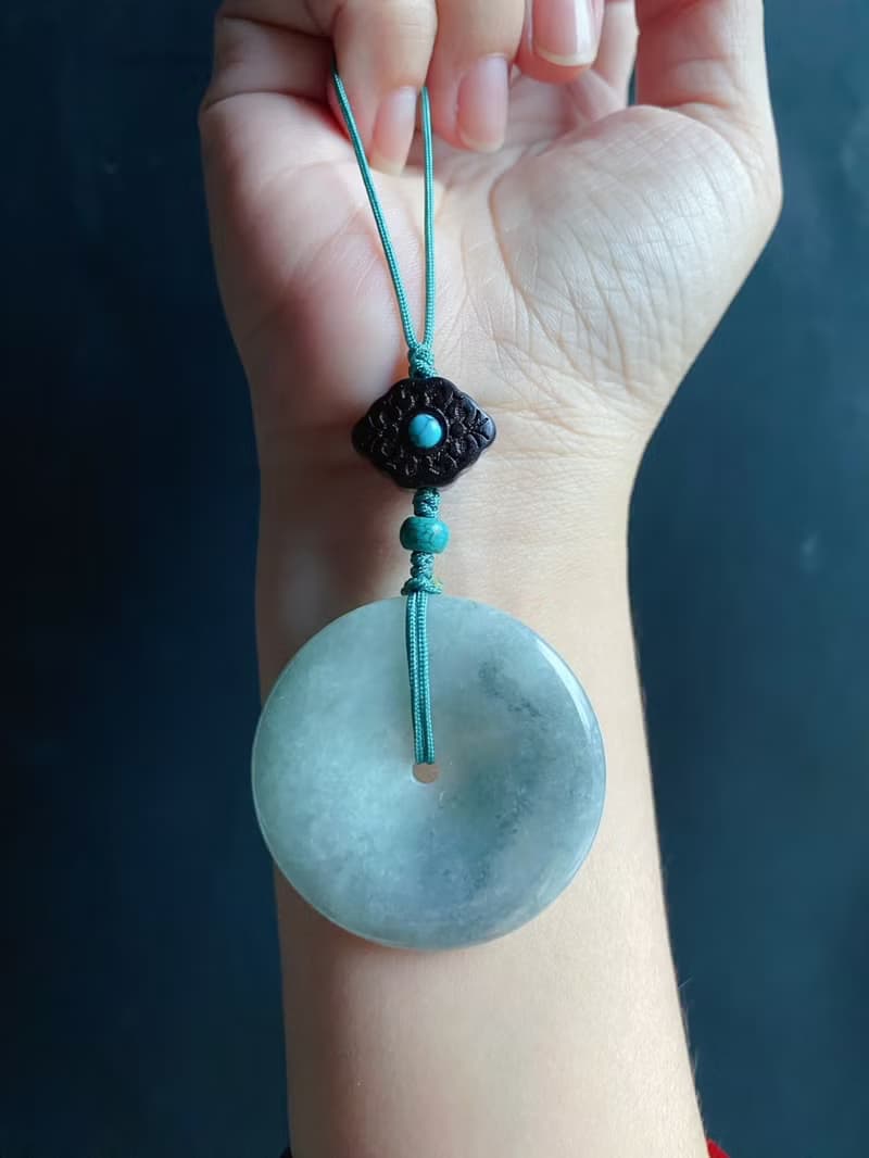 天然緬甸玉翡翠 烏雞 綠底 平安扣 黑檀木 綠松 包掛 手機掛 禮物