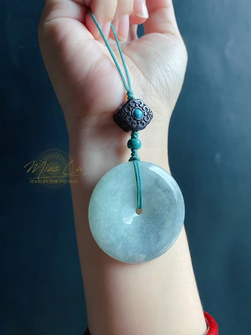 天然緬甸玉翡翠 烏雞 綠底 平安扣 黑檀木 綠松 包掛 手機掛 禮物