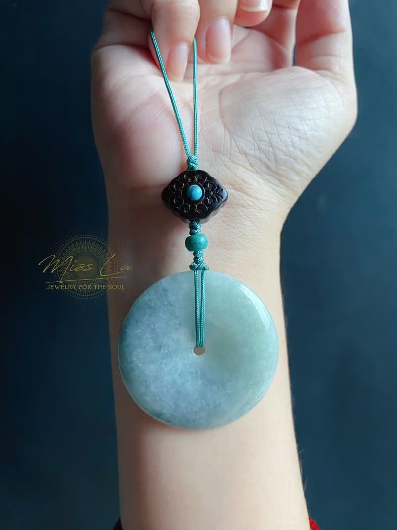 天然緬甸玉翡翠 烏雞 綠底 平安扣 黑檀木 綠松 包掛 手機掛 禮物