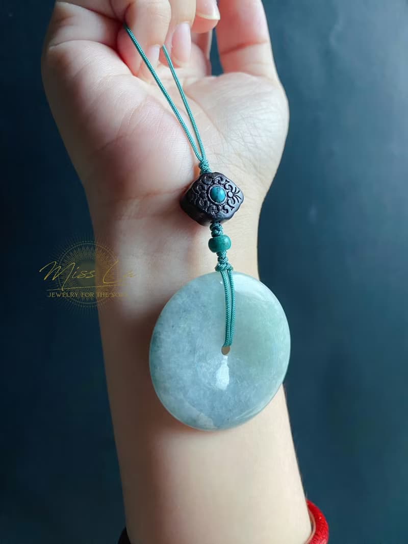 天然緬甸玉翡翠 烏雞 綠底 平安扣 黑檀木 綠松 包掛 手機掛 禮物