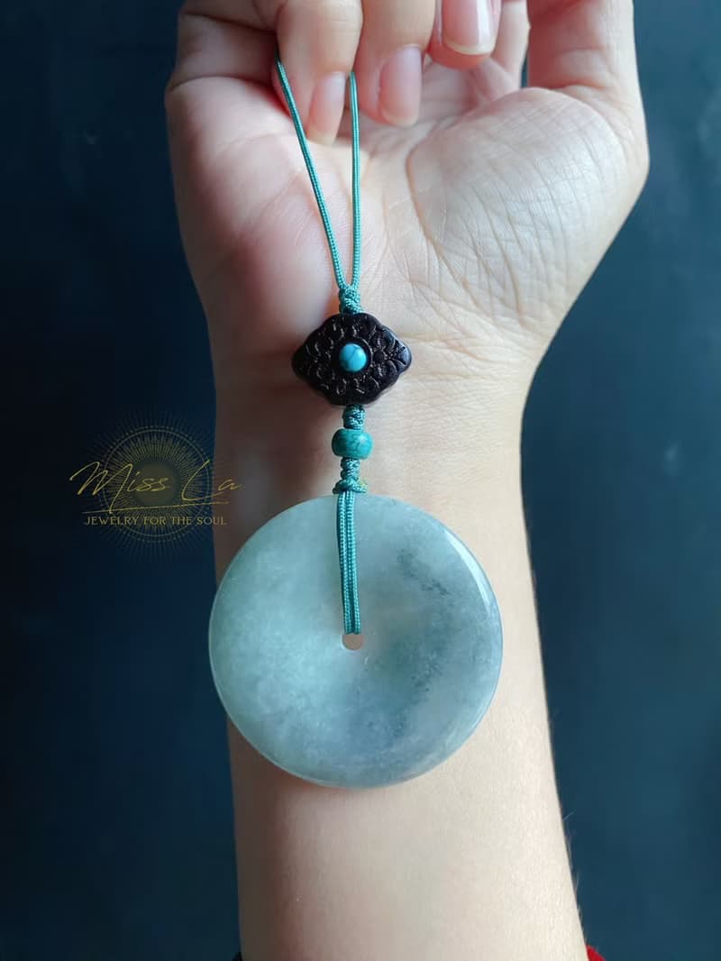 天然緬甸玉翡翠 烏雞 綠底 平安扣 黑檀木 綠松 包掛 手機掛 禮物