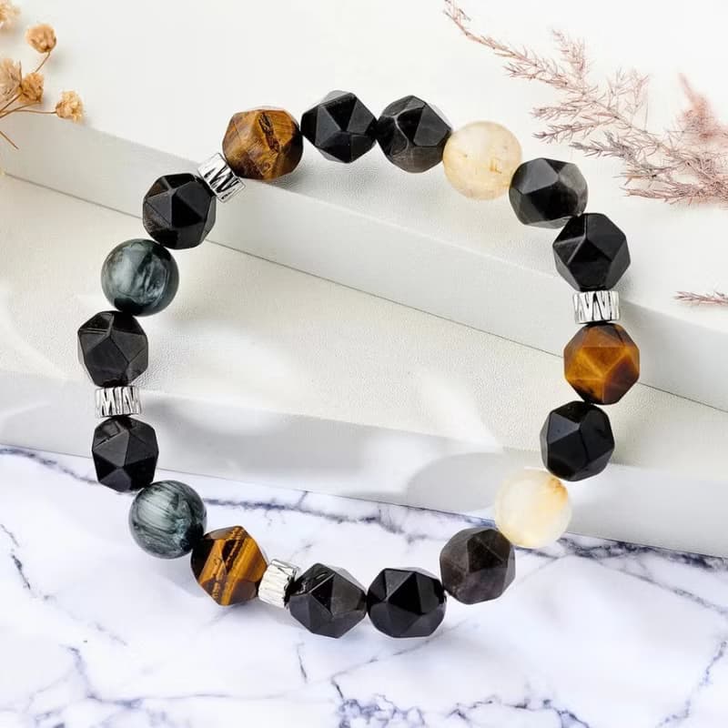 現貨禮盒包裝【金鷹 男款】鷹眼石 金髮晶 銀曜石 黃虎眼手鍊