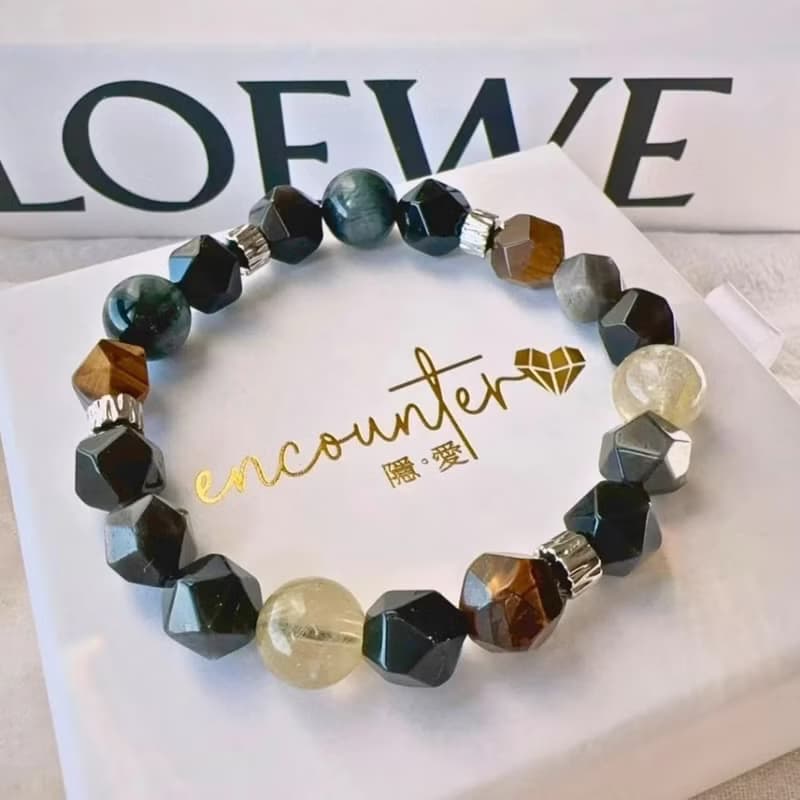 現貨禮盒包裝【金鷹 男款】鷹眼石 金髮晶 銀曜石 黃虎眼手鍊