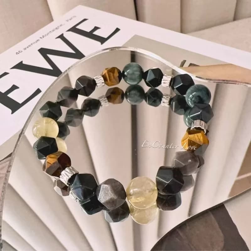 現貨禮盒包裝【金鷹 男款】鷹眼石 金髮晶 銀曜石 黃虎眼手鍊