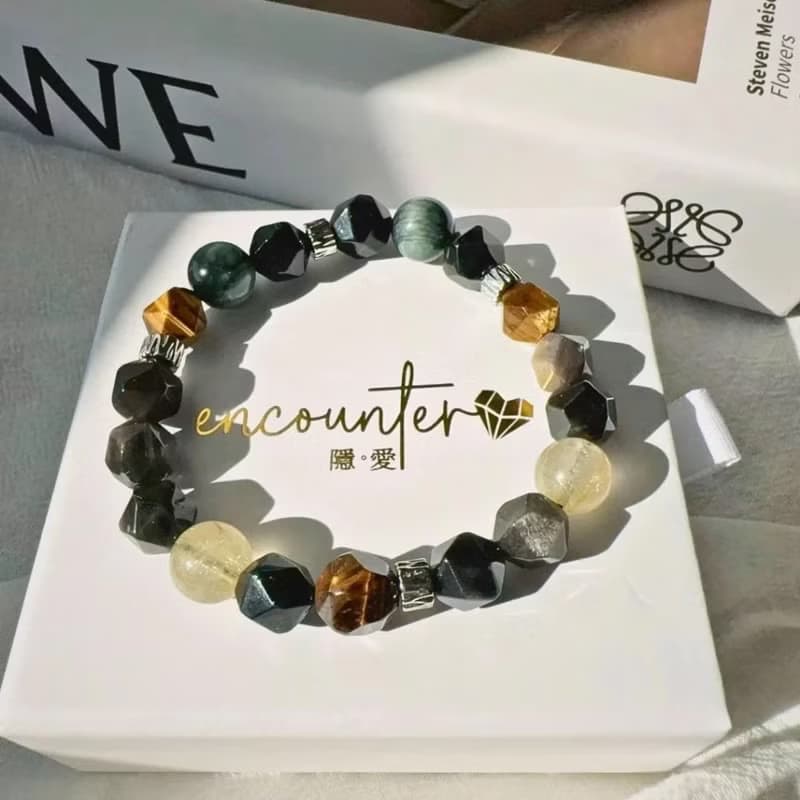 現貨禮盒包裝【金鷹 男款】鷹眼石 金髮晶 銀曜石 黃虎眼手鍊