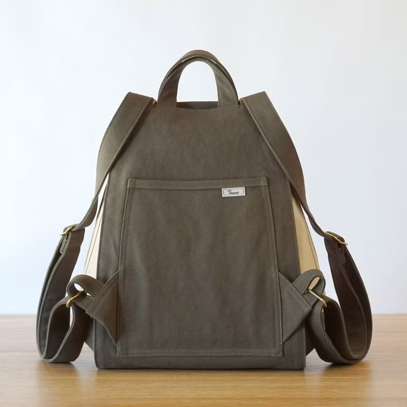 ワッフル / カーキ × アイボリー 【受注制作】 Trocco 帆布バッグ