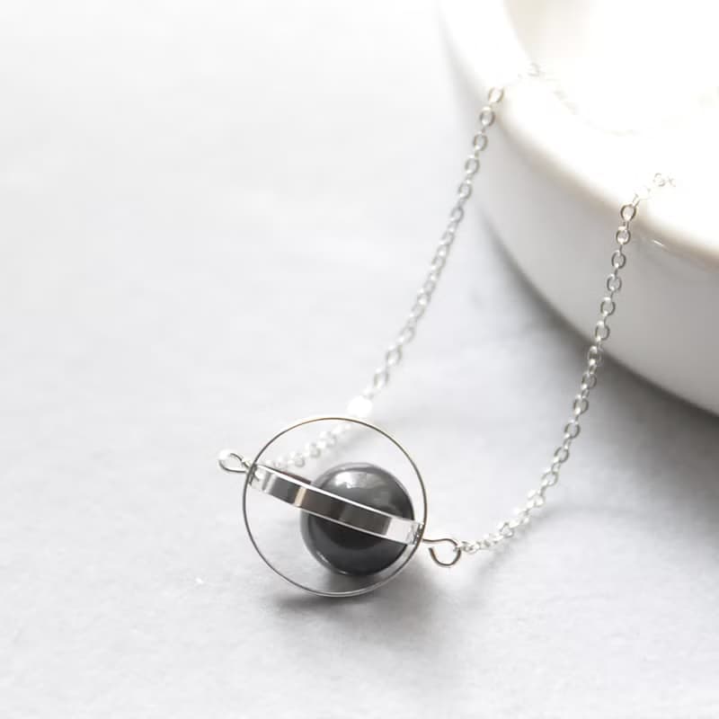 守護星球。宇宙。銀環。黑曜石。項鍊 Guardian Planet。Galaxy。Sliver Ring。Obsidian。Necklace。生日禮物。閨蜜禮物。姐妹禮物