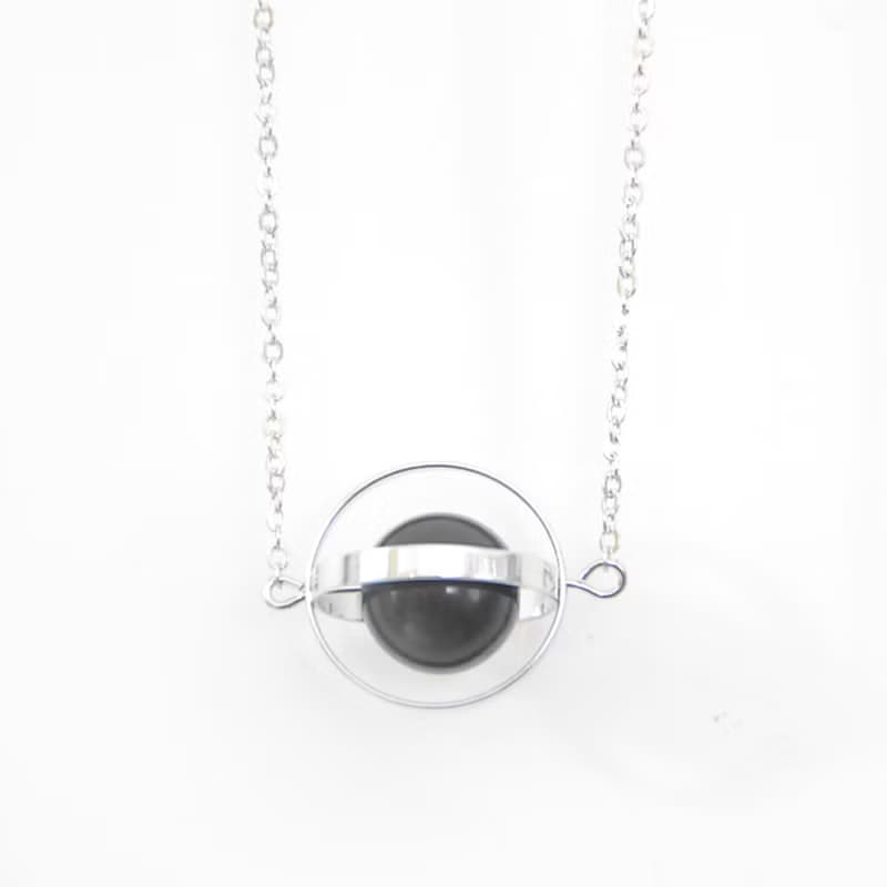 守護星球。宇宙。銀環。黑曜石。項鍊 Guardian Planet。Galaxy。Sliver Ring。Obsidian。Necklace。生日禮物。閨蜜禮物。姐妹禮物