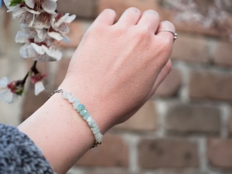 Raw Amazonite Bracelet, 925 Silver, Gift to Mom, Taurus Birthstone, Virgo Gem