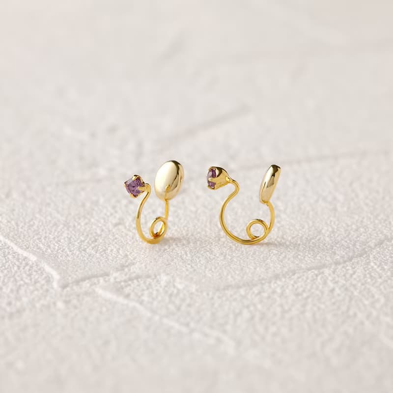 birthstone ―2月 アメジスト miniループフィットイヤリング　誕生石