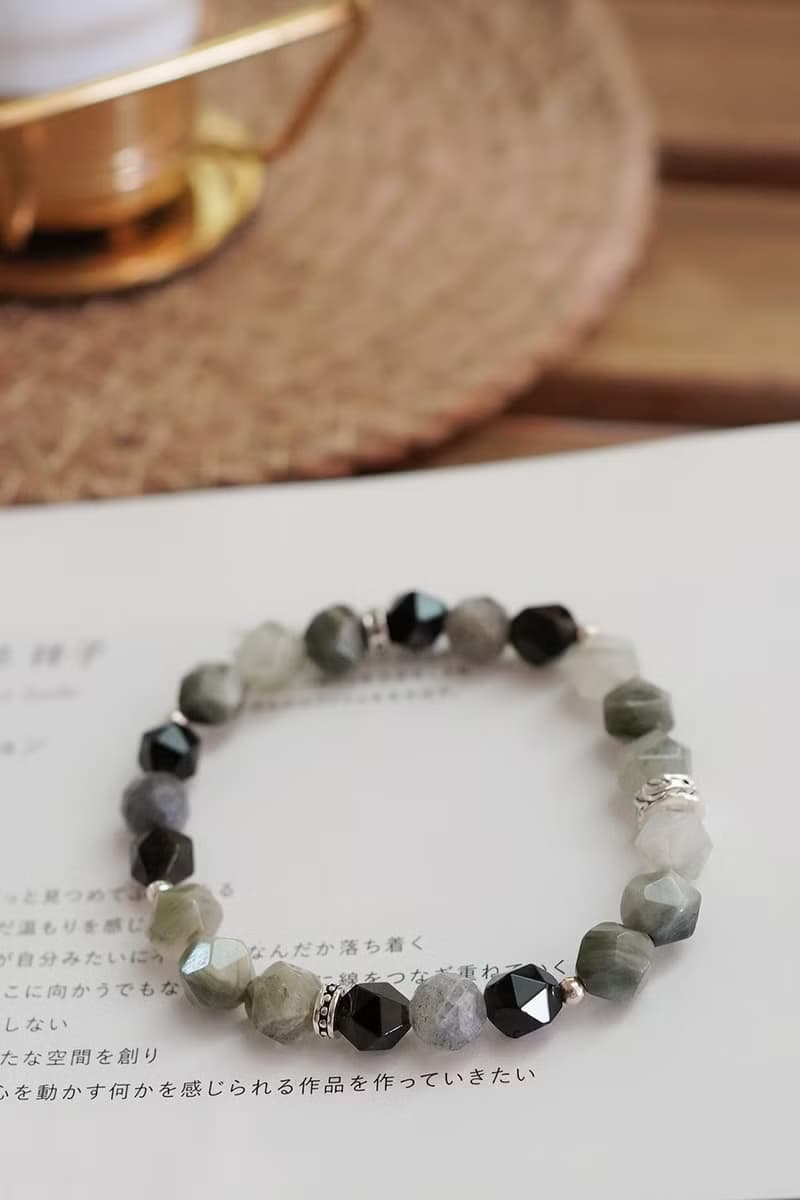金曜石 綠髮晶手鏈 情侶水晶手鏈 冬日慶典純銀手鍊   男女生禮物