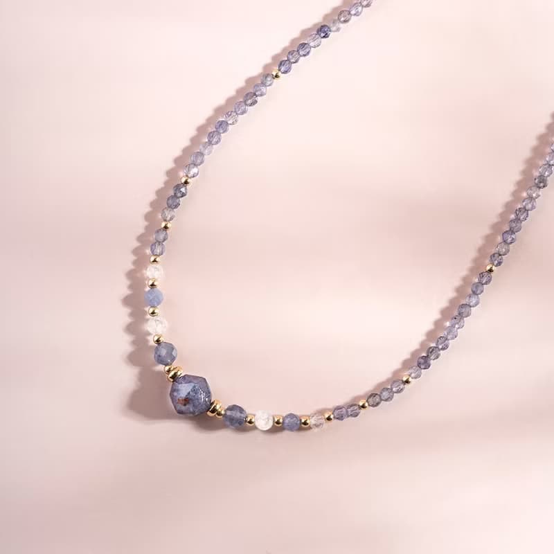 堇青石坦桑石14K包金頸圈項鍊 禮物