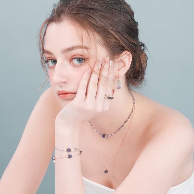 堇青石坦桑石14K包金頸圈項鍊 禮物