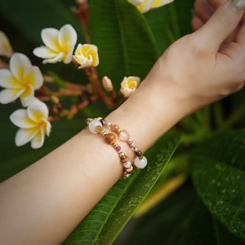 土耳其甜蜜陷阱 l 白月光石珊瑚玉雙圈手鍊 C1731