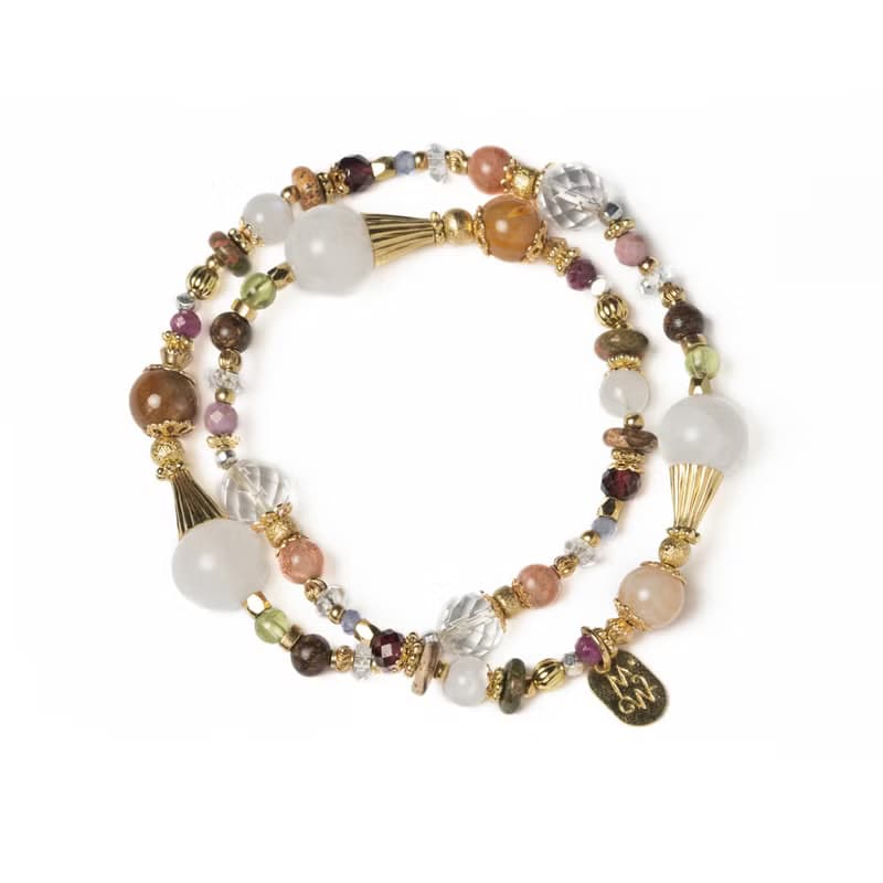 土耳其甜蜜陷阱 l 白月光石珊瑚玉雙圈手鍊 C1731