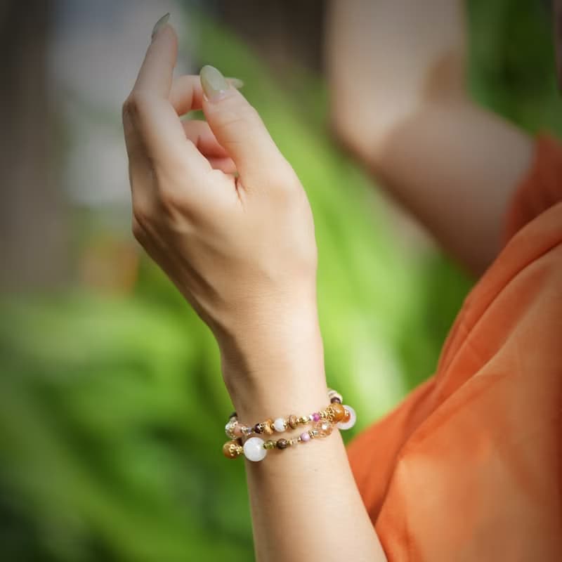 土耳其甜蜜陷阱 l 白月光石珊瑚玉雙圈手鍊 C1731