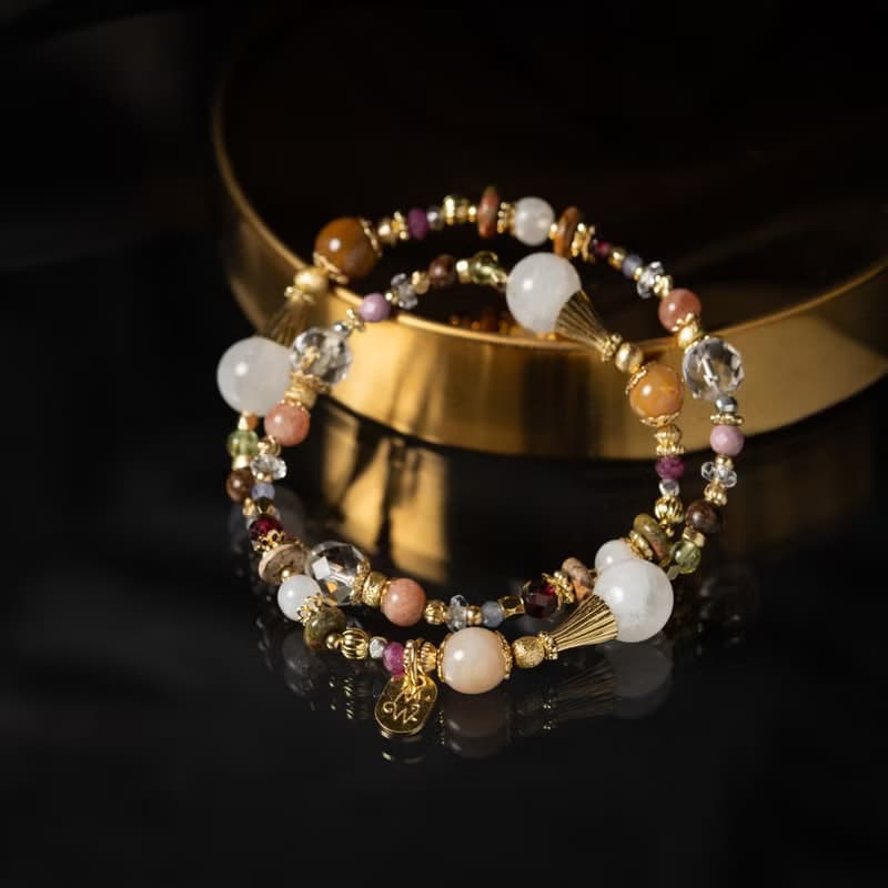 土耳其甜蜜陷阱 l 白月光石珊瑚玉雙圈手鍊 C1731