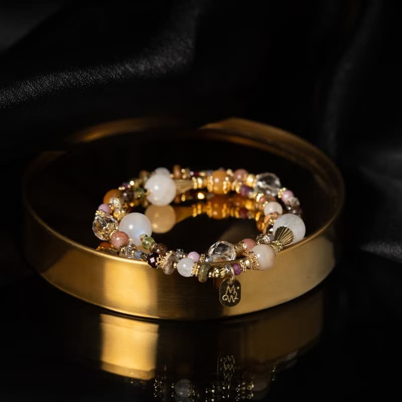 土耳其甜蜜陷阱 l 白月光石珊瑚玉雙圈手鍊 C1731