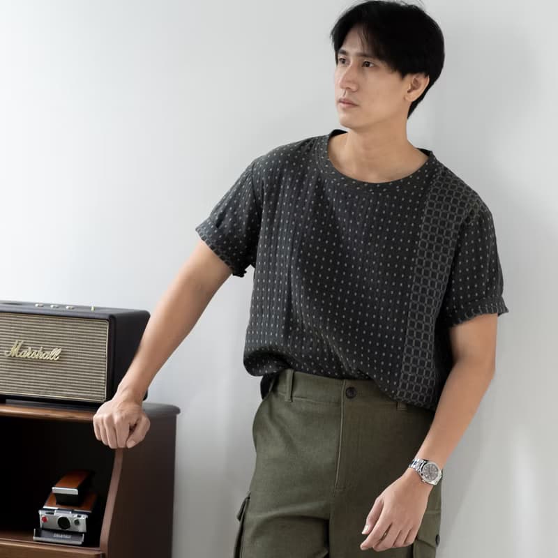 Blue & J Natural Hand Woven Cotton Top Minimal Men's Top - Dark Green